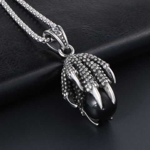 Chinoiserie Retro Cool Style Paw Print Dragon Claw 304 Stainless Steel Polishing Inlay Acrylic Men's Pendant Necklace