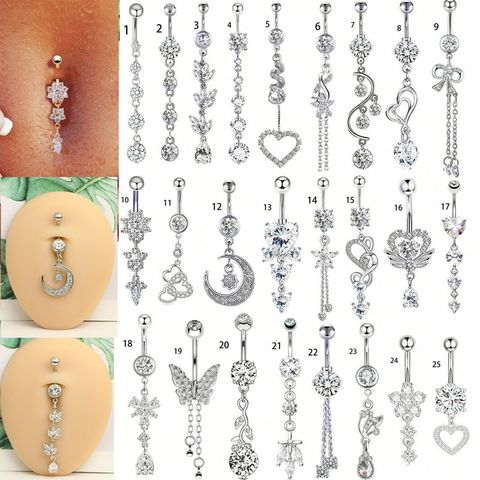 1 Piece Belly Rings Simple Style Classic Style Solid Color 304 Stainless Steel Inlay Zircon Belly Rings