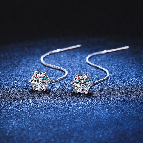 Sterling Silver Simple Style Classic Style Inlay Solid Color Moissanite High Carbon Diamond Drop Earrings