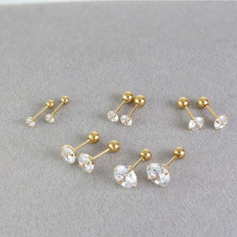 1 Piece Ear Cartilage Rings & Studs Simple Style Classic Style Solid Color 304 Stainless Steel Inlay Rhinestones Ear Cartilage Rings & Studs