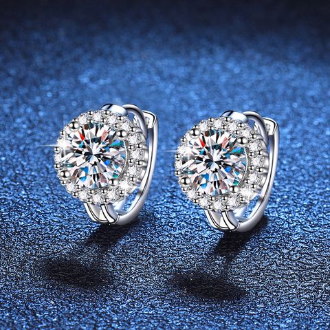 Sterling Silver Simple Style Classic Style Inlay Solid Color Moissanite High Carbon Diamond Earrings