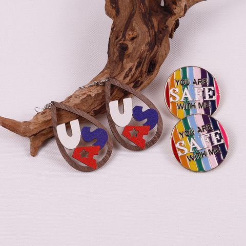 1 Pair Simple Style Color Block Polishing Wood Drop Earrings