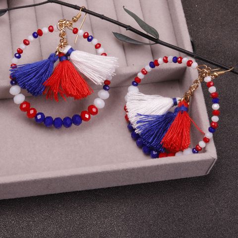 1 Pair Classic Style Color Block Patchwork Cloth Seed Bead Drop Earrings