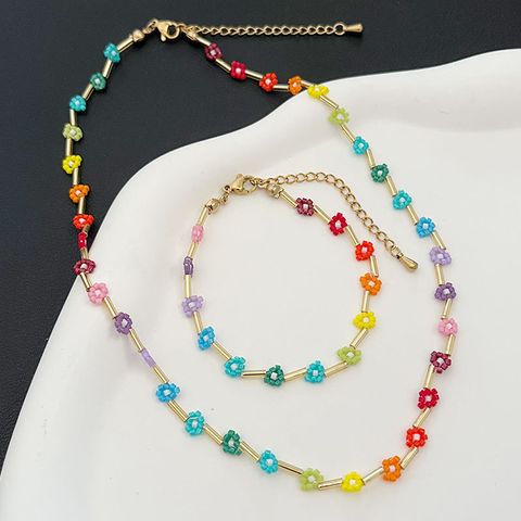 Casual Pastoral Flower Glass Plating Women's Necklace