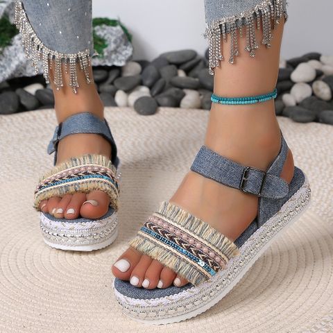 Women's Casual Ethnic Style Solid Color Round Toe Ankle Strap Sandals