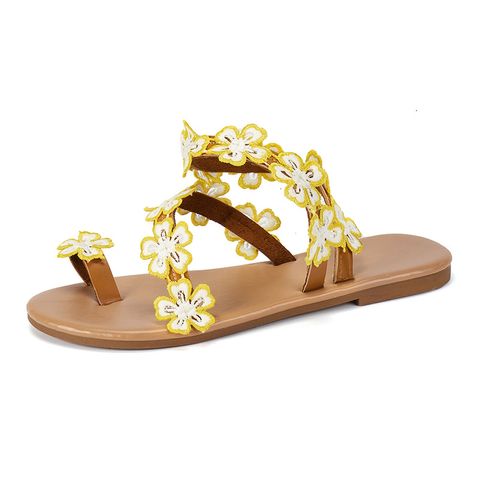 Women's Casual Vacation Floral Round Toe Thong Sandals