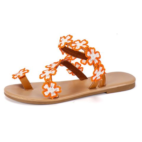 Women's Casual Vacation Floral Round Toe Thong Sandals