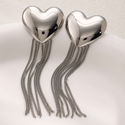 1 Pair IG Style Simple Style Heart Shape Tassel 304 Stainless Steel Drop Earrings