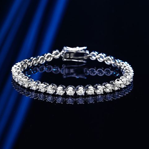 Sterling Silver Simple Style Shiny Inlay Geometric High Carbon Diamond Bracelets