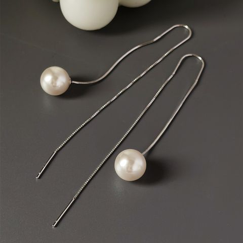 1 Pair Simple Style Geometric Plating Inlay Sterling Silver Artificial Pearls Ear Line