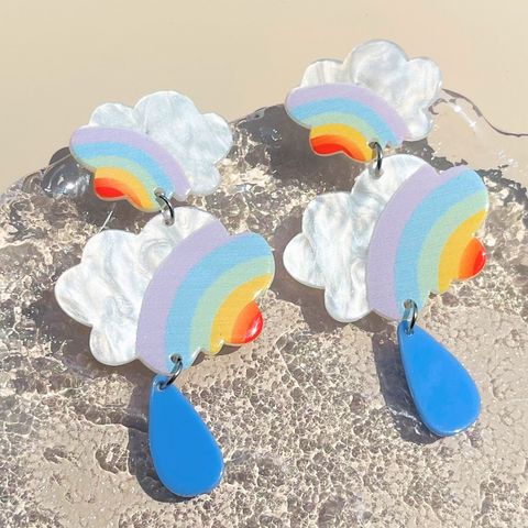 1 Pair Cartoon Style Cute Clouds Rainbow Arylic Drop Earrings