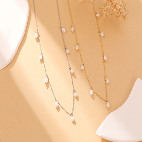 Sterling Silver White Gold Plated Gold Plated Casual Simple Style Pearl Round Pendant Necklace