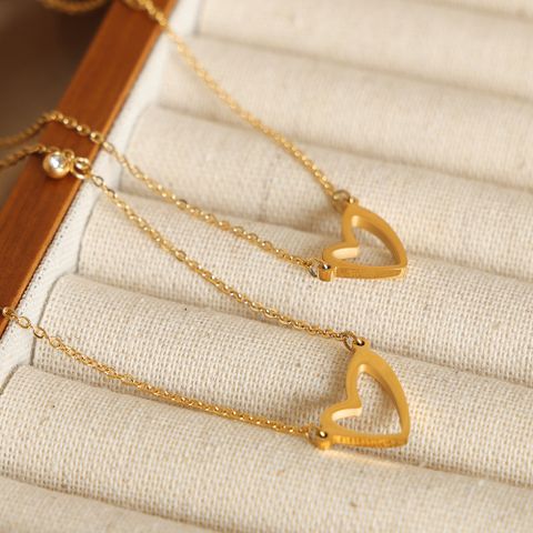 Lady Heart Shape Titanium Steel Plating Zircon Women's Necklace