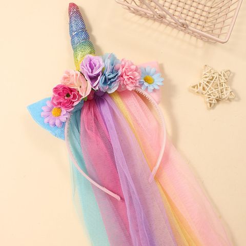 Women's Cute Sweet Korean Style Unicorn Flower Gauze Lace Hair Band