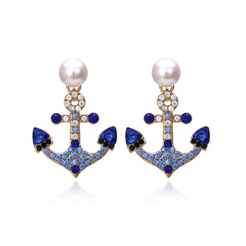 1 Pair Casual Elegant Anchor Plating Imitation Pearl Zinc Alloy Rhinestones Drop Earrings