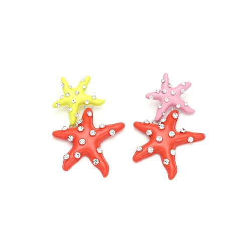 1 Pair Beach Starfish Stoving Varnish Zinc Alloy Rhinestones Drop Earrings