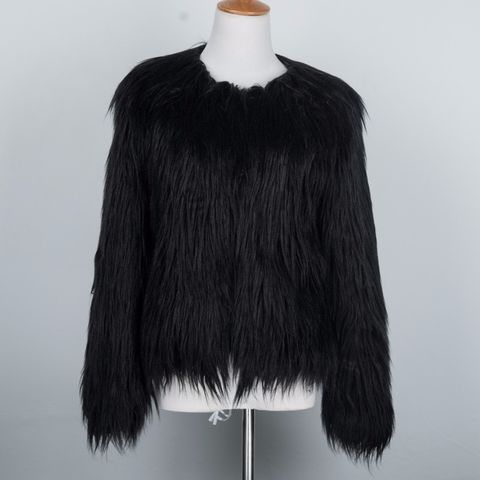 Women's Fashion Solid Color Zipper Coat Faux Fur Coat