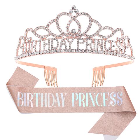 Cumpleaños Princesa Letra Corona Aleación Cumpleaños Atrezzo Para Disfraces