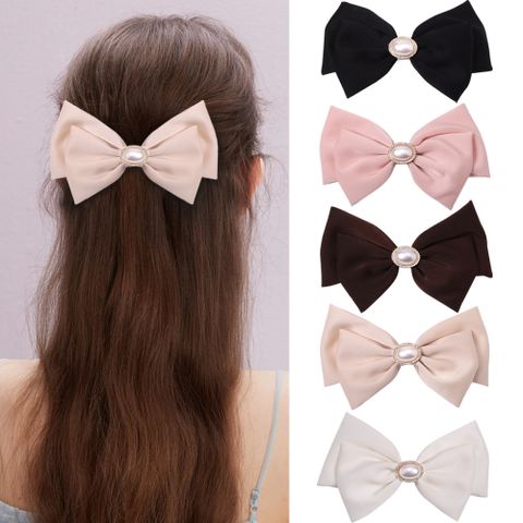 Women's Simple Style Classic Style Bow Knot Cloth Inlay Pearl Hair Clip