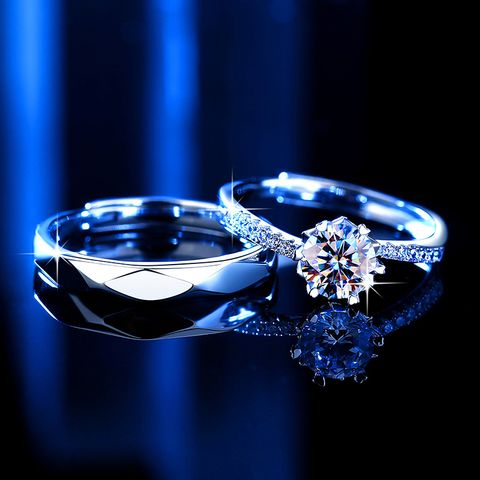 Sterling Silver Simple Style Classic Style Inlay Solid Color Moissanite Rings