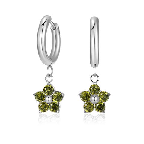 1 Pair Simple Style Classic Style Flower Inlay 304 Stainless Steel Zircon Drop Earrings