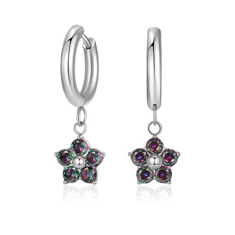 1 Pair Simple Style Classic Style Flower Inlay 304 Stainless Steel Zircon Drop Earrings