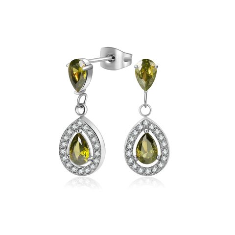 1 Pair Simple Style Classic Style Water Droplets Inlay 304 Stainless Steel Zircon Drop Earrings