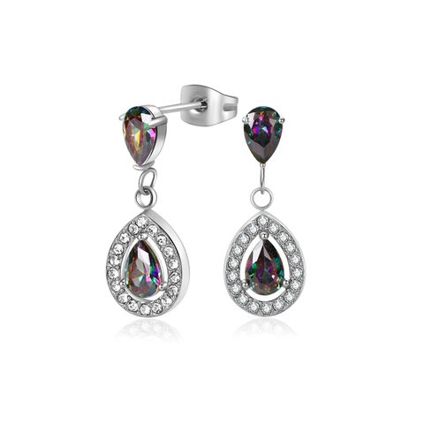 1 Pair Simple Style Classic Style Water Droplets Inlay 304 Stainless Steel Zircon Drop Earrings