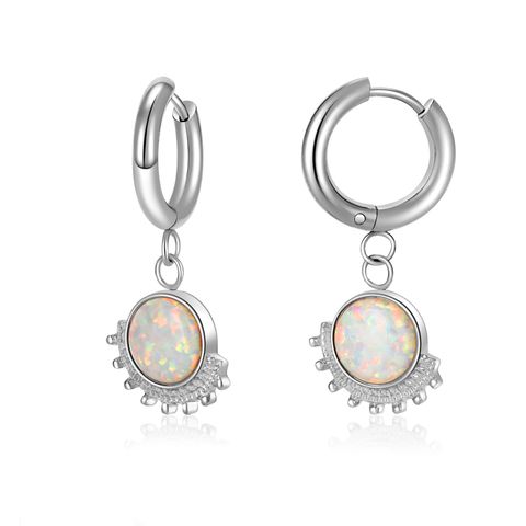 1 Pair Simple Style Classic Style Round Inlay 304 Stainless Steel Opal Drop Earrings