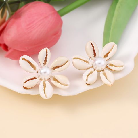 1 Pair Casual Simple Style Flower Plating Zinc Alloy Earrings