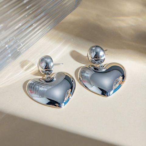 1 Pair Simple Style Classic Style Heart Shape Plating 304 Stainless Steel Drop Earrings
