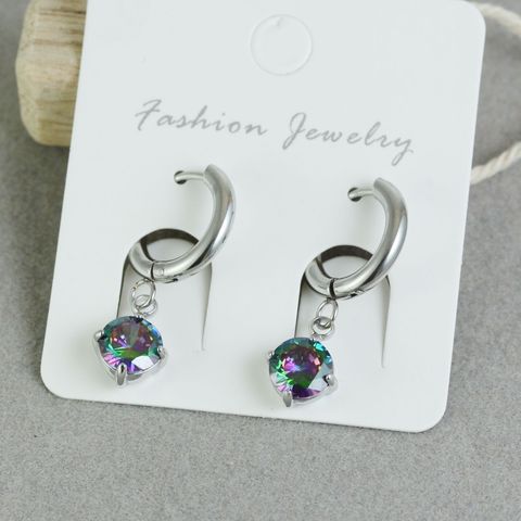 A Pack Of 2 Pairs Basic Simple Style Classic Style Round Plating Inlay 304 Stainless Steel Zircon Drop Earrings