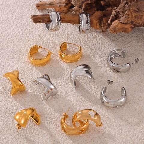 1 Pair Simple Style Classic Style C Shape Heart Shape Lines Plating Hollow Out 304 Stainless Steel 18K Gold Plated Ear Studs