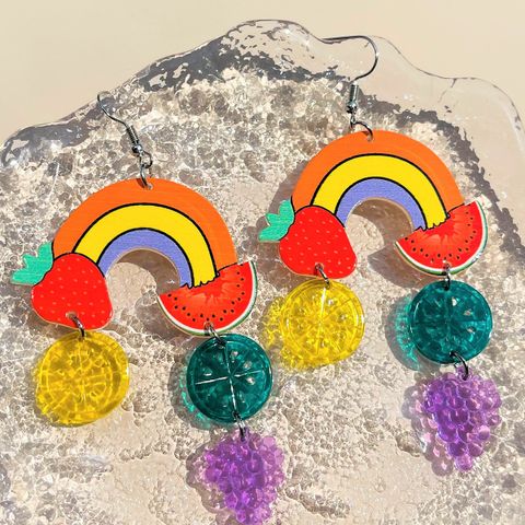 1 Pair Cartoon Style Rainbow Arylic Drop Earrings