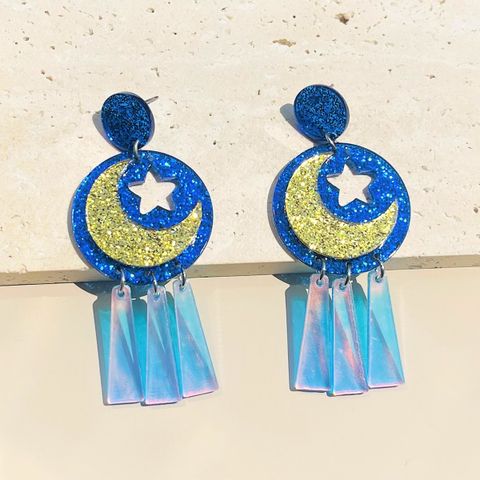 1 Pair Cartoon Style Star Moon Arylic Drop Earrings