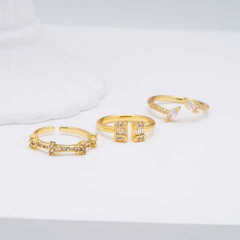Brass Gold Plated Casual Classical Romantic Plating Round Zircon Open Rings