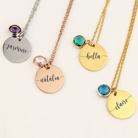 Simple Style Commute Round Stainless Steel Titanium Steel Plating Inlay Birthstone Pendant Necklace Long Necklace