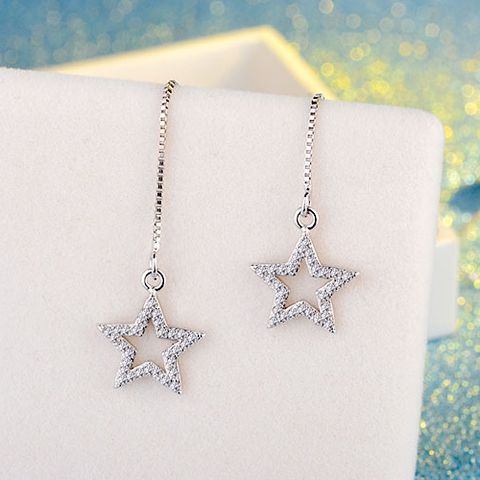 1 Pair Simple Style Star Hollow Out Inlay Copper Artificial Pearls Zircon Ear Line