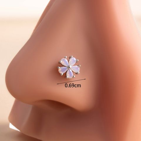 1 Piece Nose Rings & Studs Casual Simple Style Flower 316L Stainless Steel  Copper Inlay Zircon Nose Rings & Studs