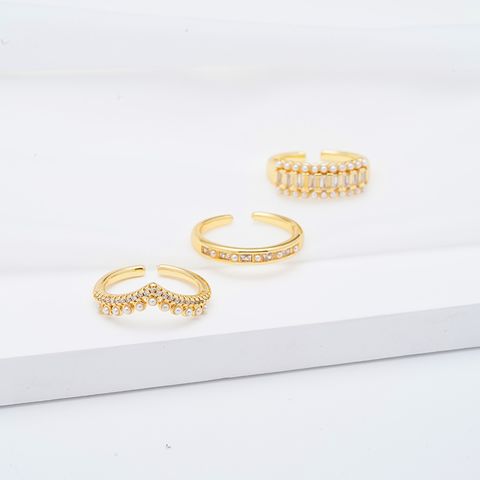 Brass Gold Plated Casual Romantic Plating Round Pearl Zircon Open Rings