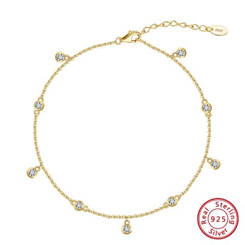 Simple Style Geometric Sterling Silver Polishing Inlay Zircon 14K Gold Plated White Gold Plated Women's Anklet