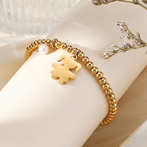 304 Stainless Steel 24K Gold Plated Elegant Vacation Classic Style Beaded Rudder Flower Pearl Bracelets