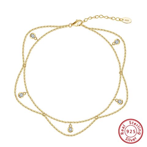 Simple Style Geometric Sterling Silver Polishing Inlay Zircon 14K Gold Plated White Gold Plated Women's Anklet