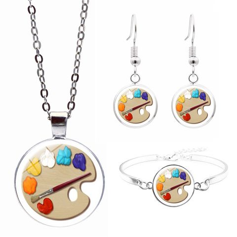Simple Style Artistic Drawing Board Silver Plated Glass Alloy Wholesale Jewelry Set