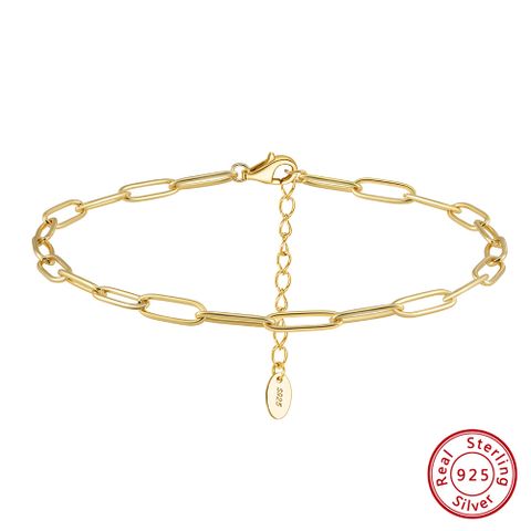 Simple Style Geometric Paper Clip Sterling Silver Polishing 14K Gold Plated White Gold Plated Women's Anklet