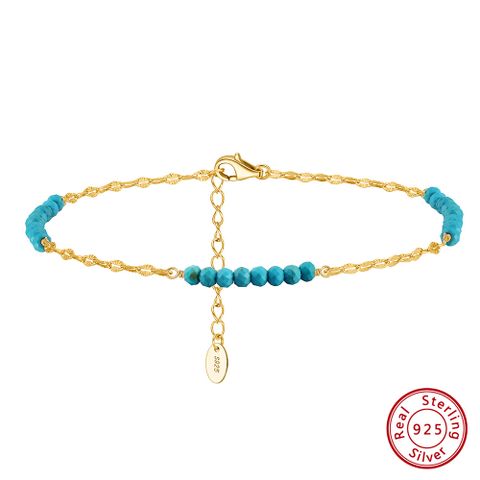 Simple Style Geometric Turquoise Sterling Silver Polishing Plating Chain 14K Gold Plated White Gold Plated Women's Anklet