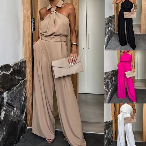 Women's Holiday Daily Streetwear Solid Color Full Length Zipper Jumpsuits