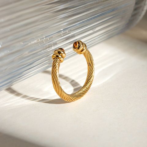 304 Stainless Steel Tiger Eye 18K Gold Plated Simple Style Classic Style Plating Solid Color Rings