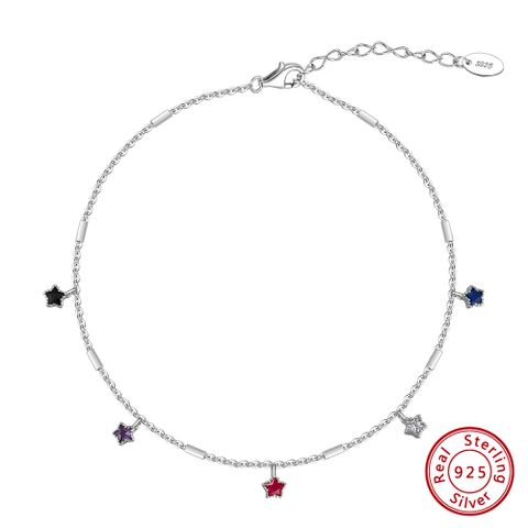 Simple Style Pentagram Geometric Sterling Silver Polishing Plating Inlay Zircon 14K Gold Plated White Gold Plated Women's Anklet