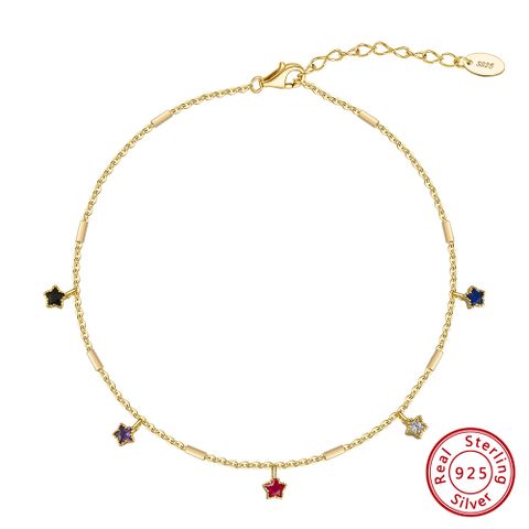 Simple Style Pentagram Geometric Sterling Silver Polishing Plating Inlay Zircon 14K Gold Plated White Gold Plated Women's Anklet